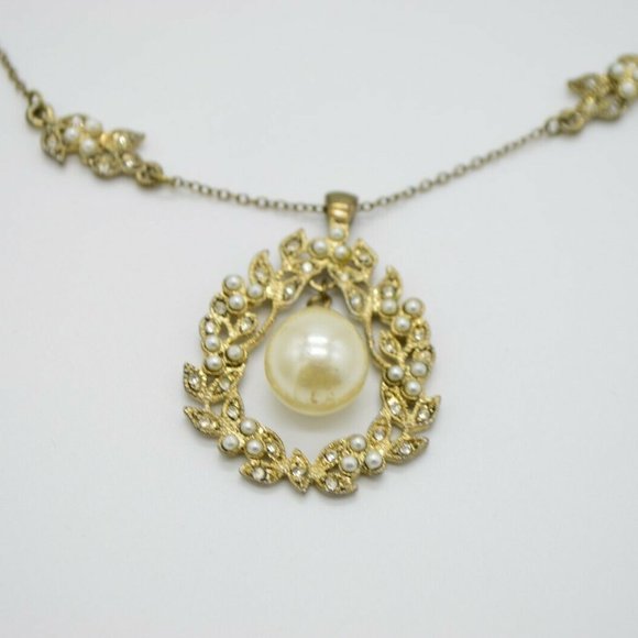 Art Nouveau Style Faux Pearl Clear Rhinestone - Picture 2 of 5